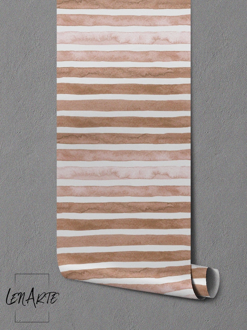 Brown Stripe Watercolor Removable Wallpaper Reusable Etsy
