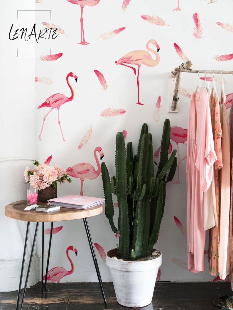 Flamingo Wallpaper Adhesive Removable wallpaper Wall Etsy