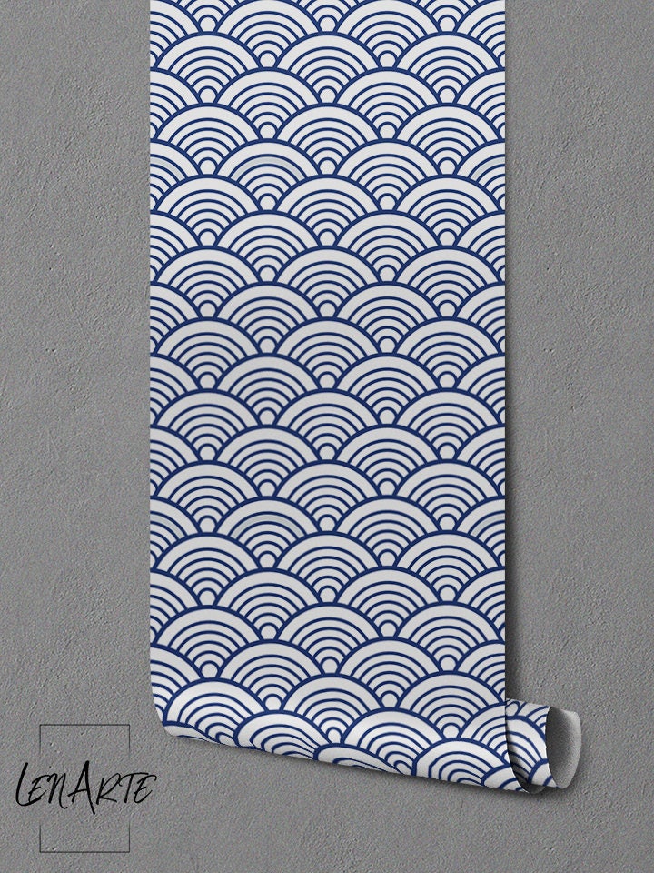 Blue Scallop Wallpaper Modern Pattern Removable Wallpaper Etsy Canada