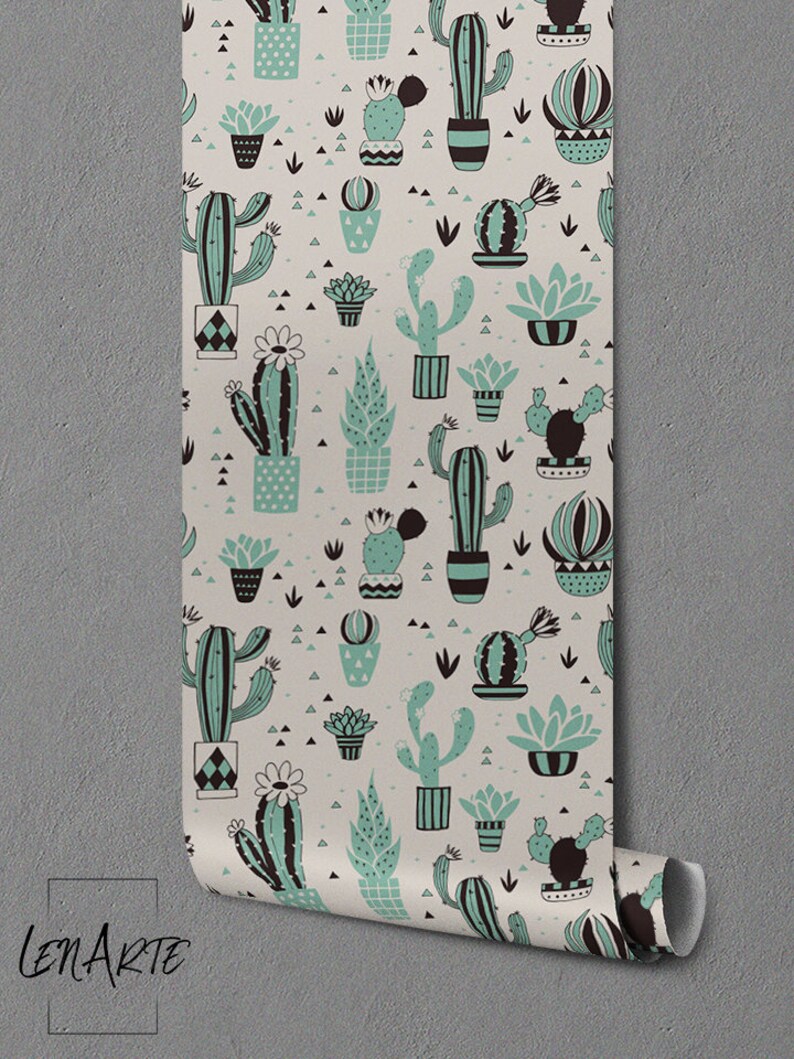 Cacti Pots Wallpaper Mural Peel and Stick Removable Etsy Canada