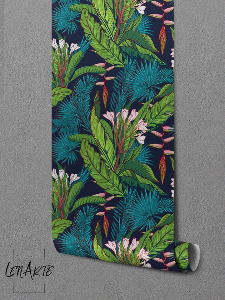 Tropical Jungle Removable Wallpaper Watercolor Wall Etsy Australia