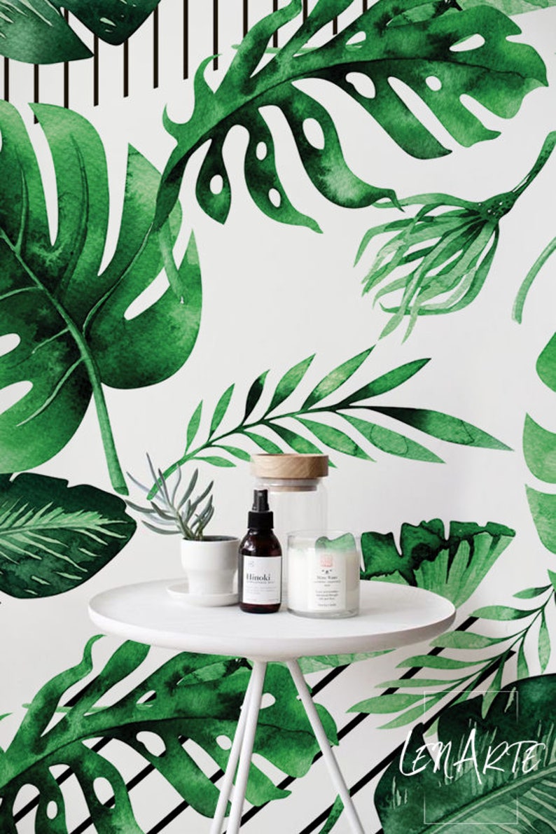 Falling Leaves on Stripes Wallpaper Pattern Peel and Stick Etsy