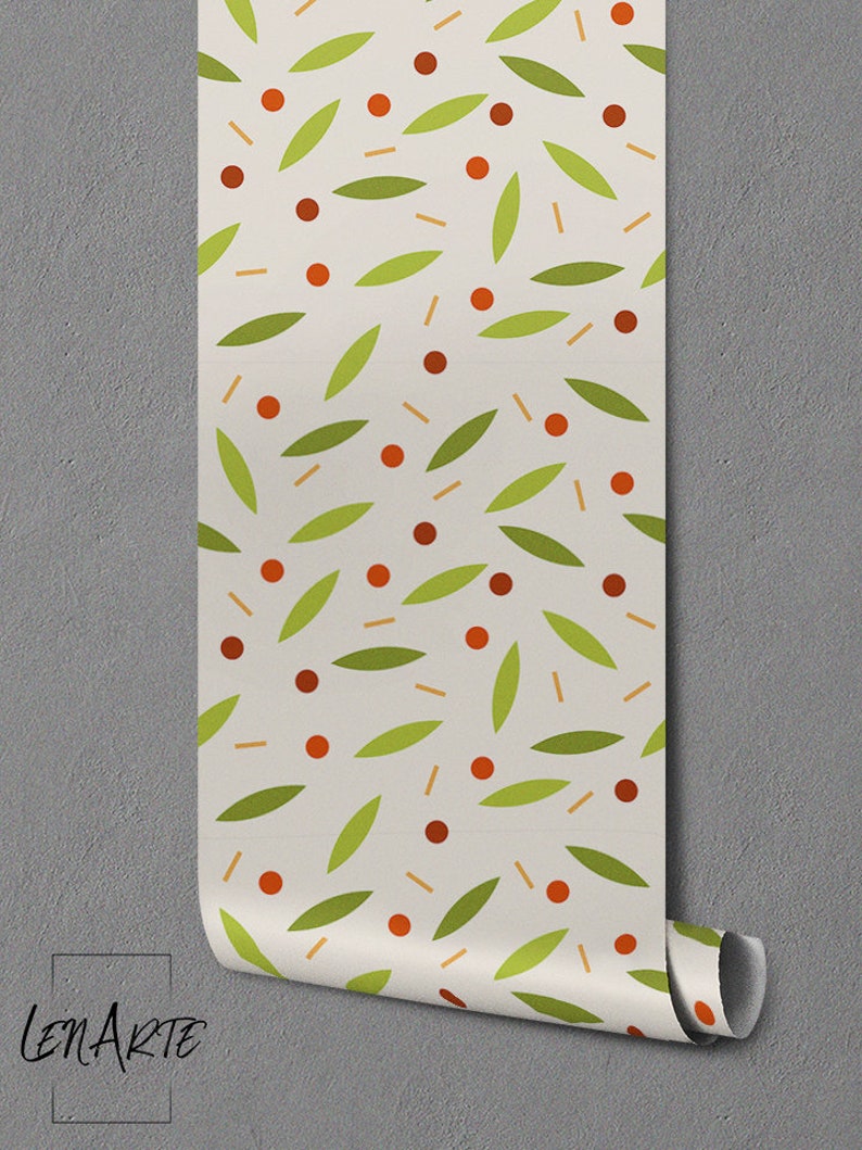 Mural Berries and Leaves Wall decal Reusable 193 Removable wallpaper Pattern Self adhesive Easy stick Wall covering