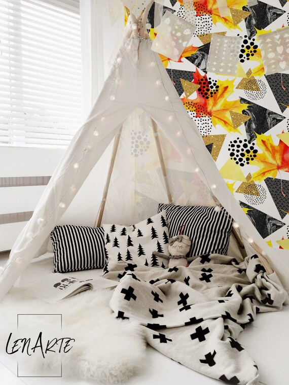 Geometric Autumn Triangles Colorful Abstract Removable Etsy