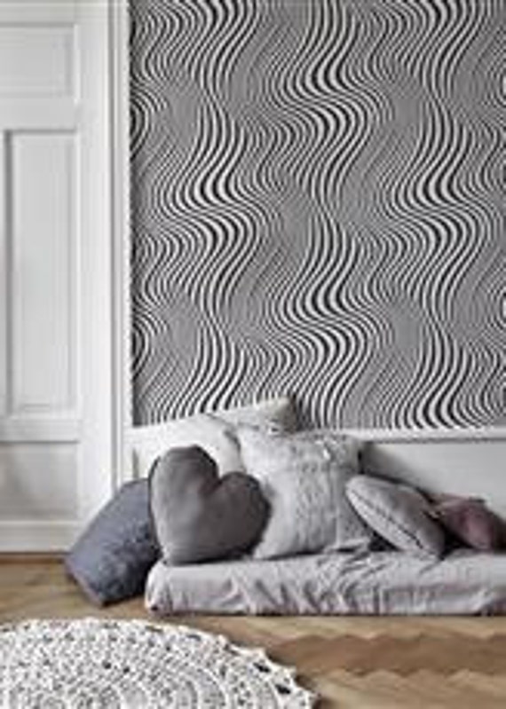 Psychedelic Illusion Wallpaper Modern Pattern Black and - Etsy Psychedelic Illusion Wallpaper Modern Pattern Black and - Etsy
