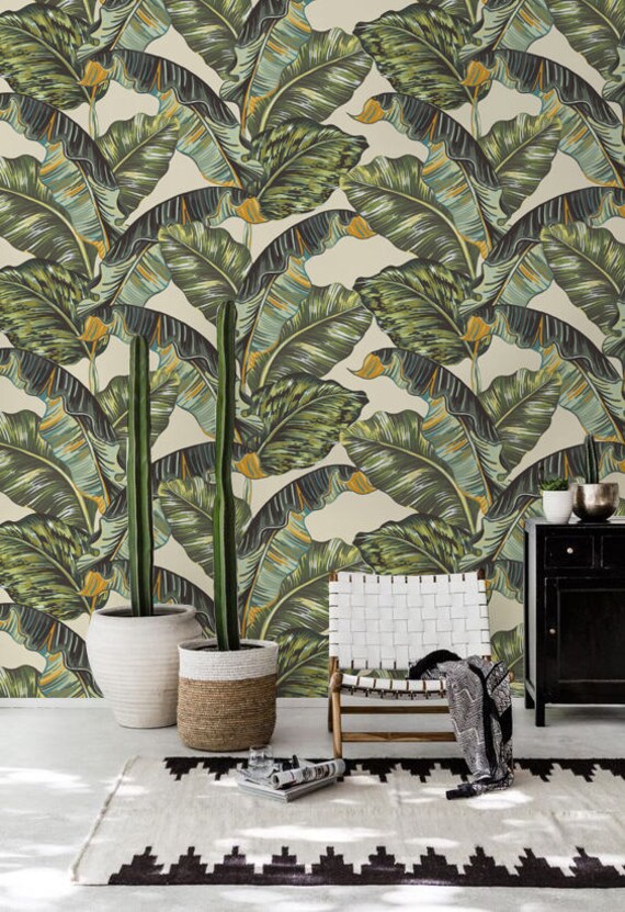 Botanical #3 Banana leaves wall decor Large Banana leaf wallpaper Floral mural Removable wall art prints leaves