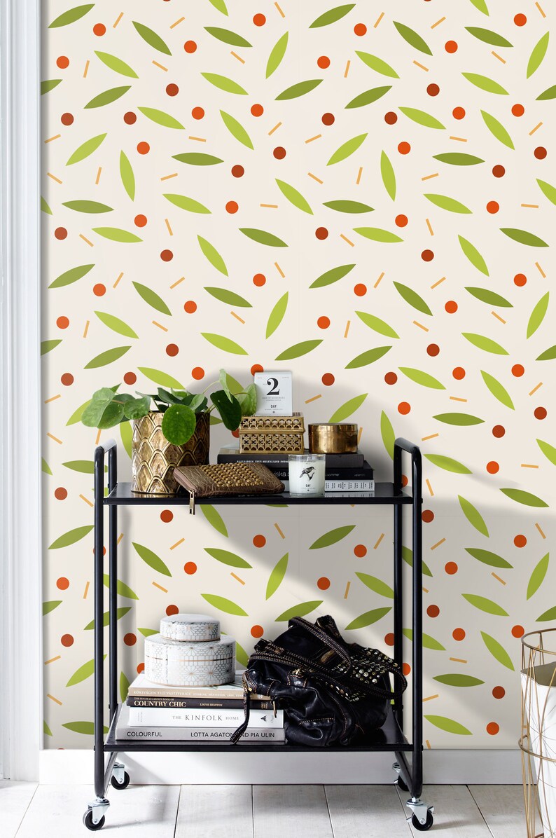 Mural Berries and Leaves Wall decal Reusable 193 Removable wallpaper Pattern Self adhesive Easy stick Wall covering