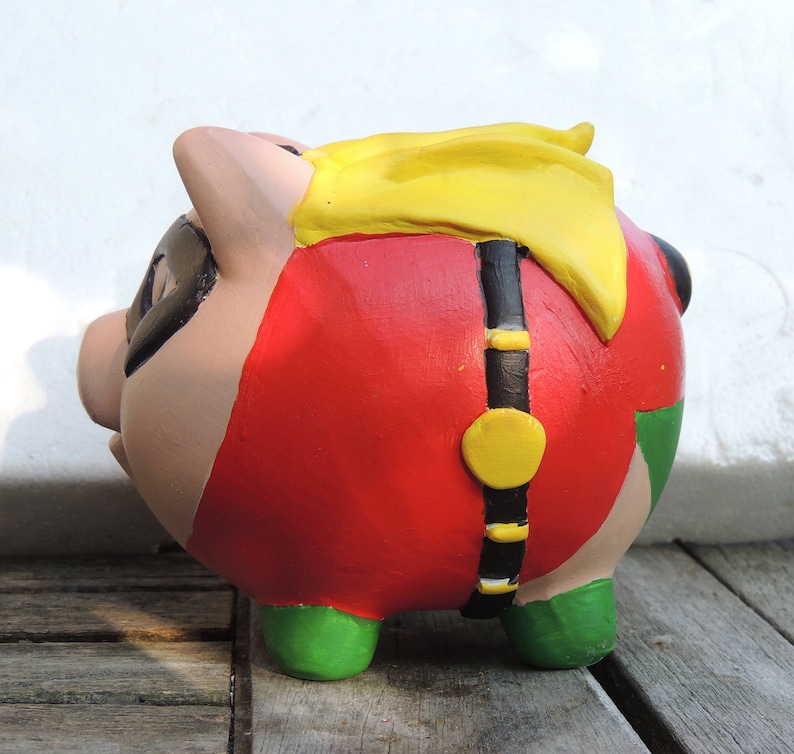 Batman /& Robin Pigs in Cosplay classic Robin The Pig Wonder ooak custom piggy bank
