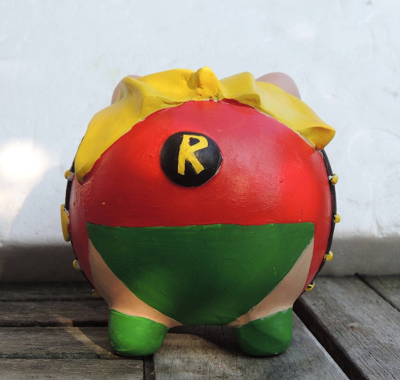 Batman /& Robin Pigs in Cosplay classic Robin The Pig Wonder ooak custom piggy bank