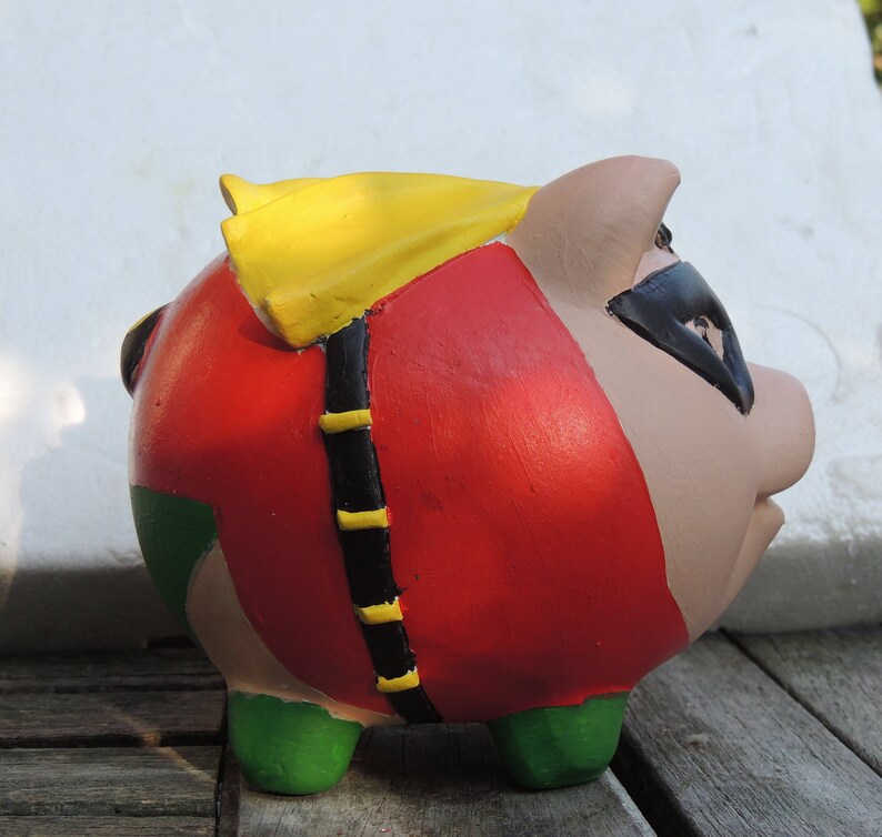Batman /& Robin Pigs in Cosplay classic Robin The Pig Wonder ooak custom piggy bank