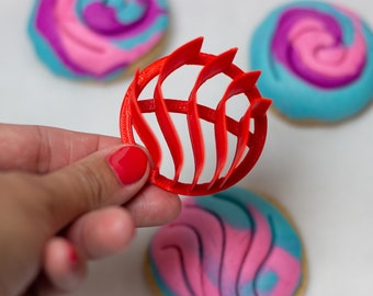 Mini Concha Stamp, Wavy Pattern, Concha Cupcake Cutter (2")