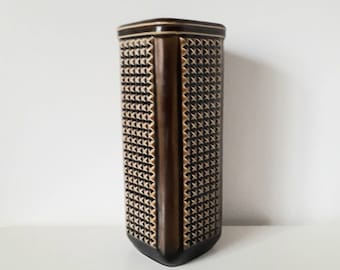 Vintage retro mid century green brown Sylvac X cross design vase pattern 3939 8 inches