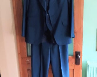 1970s-80s Mens 3 Piece Navy/black Pin Stripe Suit Size 42/38/ Vtg