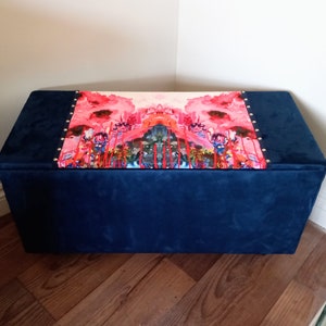 Vintage upcycled Mid Century Ottoman Chest Box Timorous Beasties & Blue Velvet