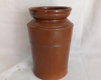 Antique Brown Stoneware Utensil Storage Jar 5.75" Kitchen Decor Kitchenalia Vase