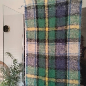 Vintage 1970s M&S St Michael Dress Gordon tartan mohair and wool end of bed throw blue green