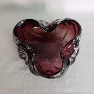 Vintage Large Murano Glass Bowl Dish Ashtray Purple Tricorn Bubble Design 7&quot;