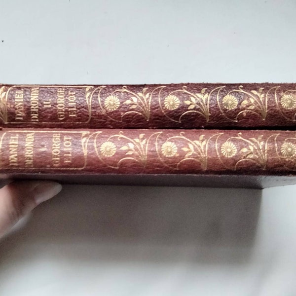 Vintage book set Daniel Deronda by George Eliot 1911 leather bound two volumes