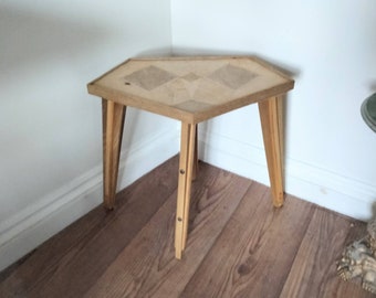 Vintage Mid century table hand made real wood & veneer small side corner coffee table plant stand