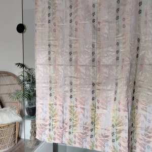 Vintage retro pink floral satinised single curtain 44 x 56&quot; reclaimed fabric