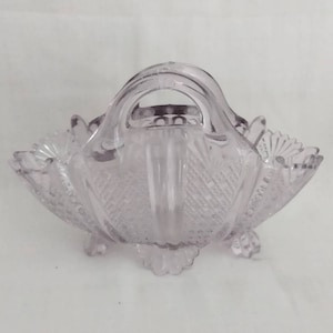 Victorian Davidson lilac tint pressed glass basket posy vase rare colour