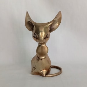 Vintage Mid Century Brass Mouse Figure gold metal heavy statue paperweight 5.5&quot;