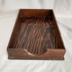 Antique Wooden Desk Filing Tray Paper File Storage Dovetail Corners Early 20thC