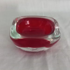 Vintage Murano Red & Clear Cased Glass Geode Bowl Dish 3.5&quot;