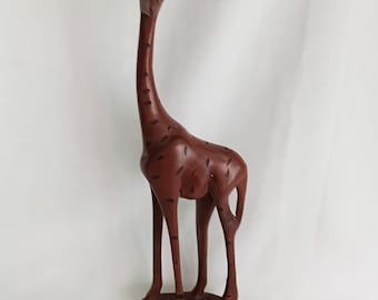 ヴィンテージの木製キリン、アフリカンレトロ、ミッドセンチュリー1960