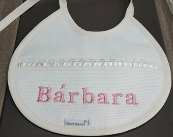 Named bib, embroidered bib, boy bib, girl bib, baby name bib, pink bib, blue bib, custom bib, bib baby