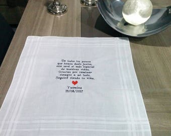 Heart embroidered scarf, Wedding scarf, embroidered scarf, father gift, best man gift, godmother gift, Embroidered handkerchief