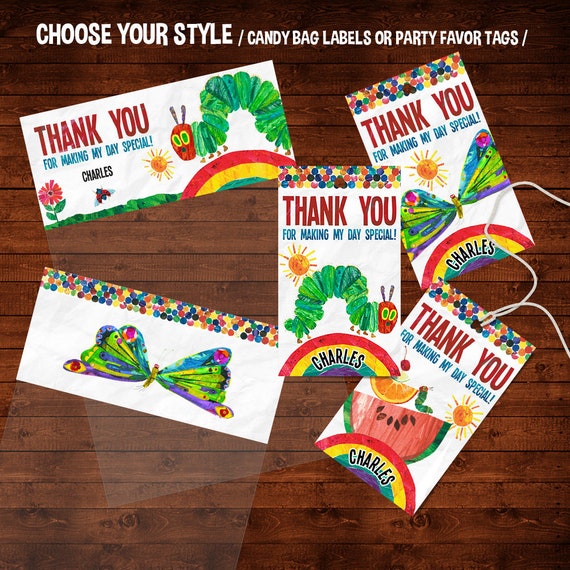The Very Hungry Caterpillar Birthday Favor Tags, Very Hungry Caterpillar Thank You Tags, Hungry Caterpillar Party Printable, Treat Bag Label Il_570xn