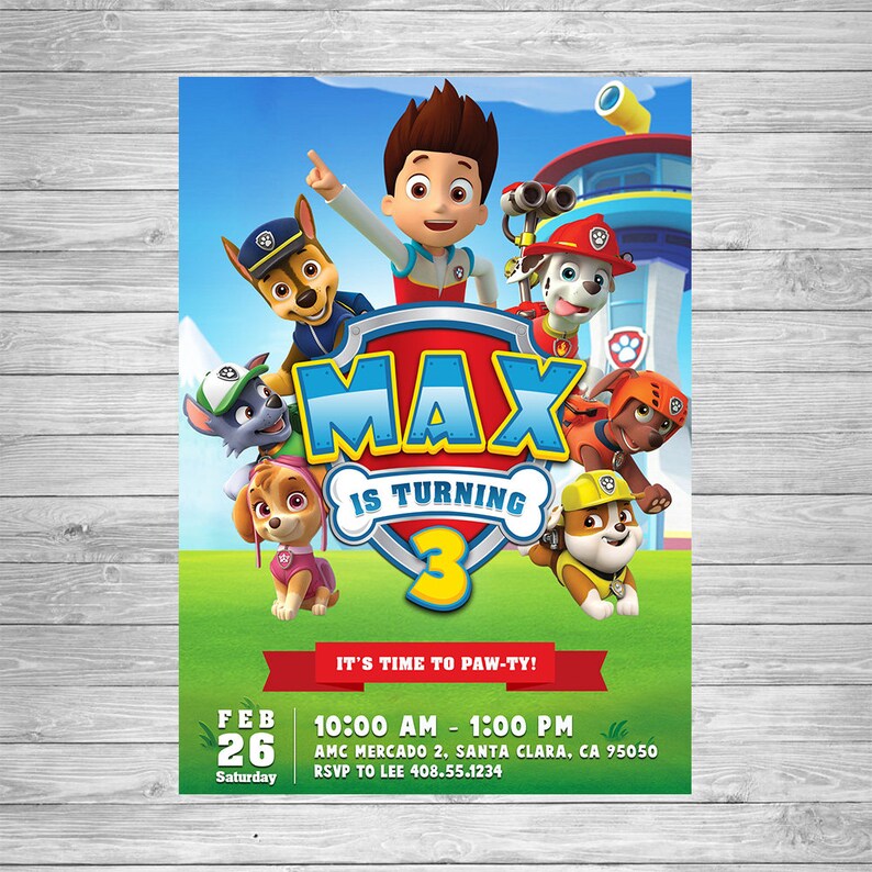 Paw Patrol Invitation Paw Patrol Birthday Invite Paw Patrol | Etsy
