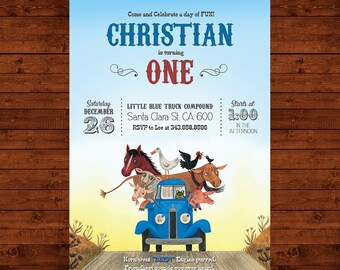 Little Blue Truck Birthday Invitation, Little Blue Truck Party Invite, Little Blue Truck Party Printable, Boy Birthday Party, Farm Birthday
