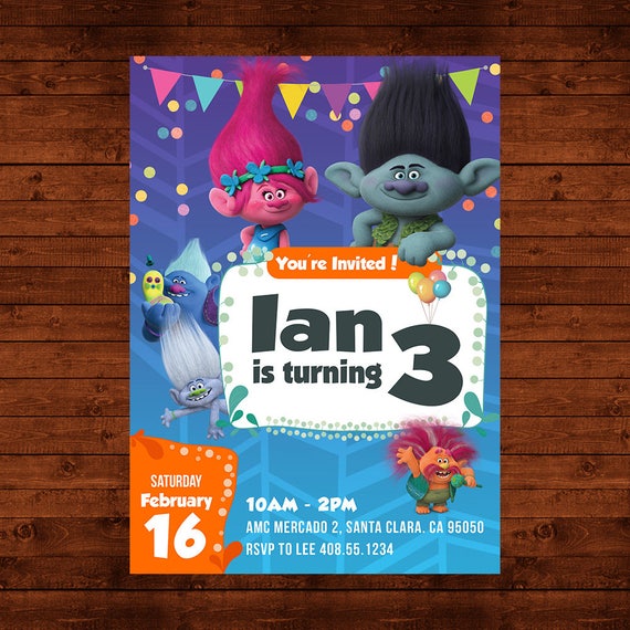 Trolls Birthday Invitation, Trolls Party Invite, Trolls Printable Invite, Trolls Birthday Party, Trolls Poppy Invite, Trolls Movie Invites Il_570xn