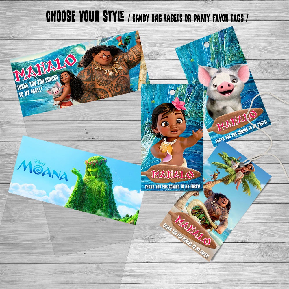 Moana Birthday Favor Tags Moana Thank You Tags Disney Moana | Etsy