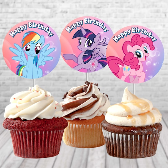 My Little Pony Birthday Cupcake Topper, Unicorn Cupcake Decoration, My Little Pony Printable Sticker, Rainbow Party Theme, Unicorn Birthday Il_570xn