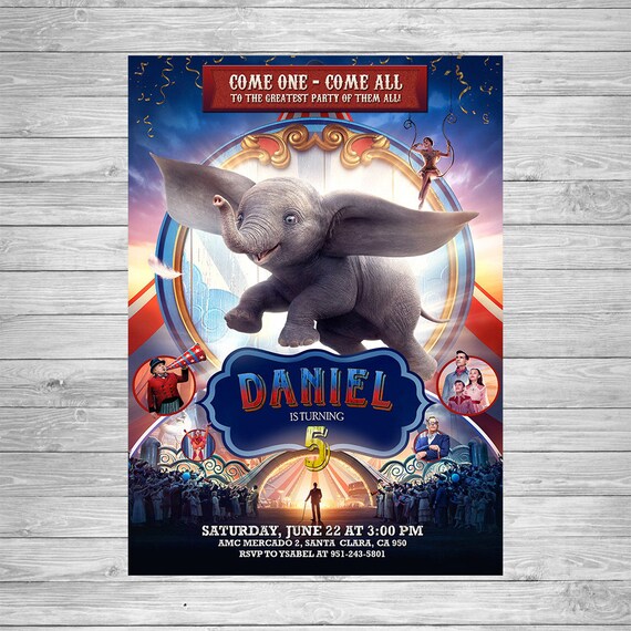 Dumbo 2019 Birthday Invitation, Dumbo Invitation, Dumbo Printable, Dumbo Movie Birthday Party, Dumbo Circus Invitation, Dumbo Digital Card Il_570xn