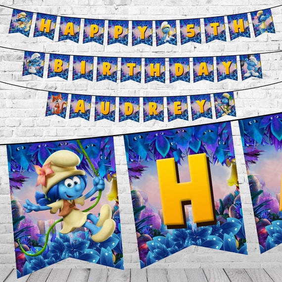 The Smurfs Birthday Banner Smurfs Printable Banner Smurfs Etsy