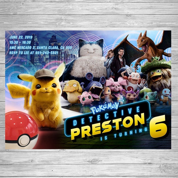 Detective Pikachu Invitation, Detective Pikachu Birthday Invite, Pokemon Movie Party, Pikachu Printable, Pikachu Movie, Pokemon Digital Card Il_570xn