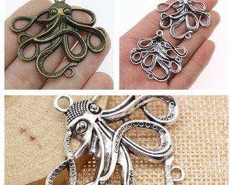 5pieces/octopus charms connector  vintage silver pendants for Making DIY Handmade Tibetan  Jewelry accessories