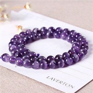 Amethyst Beads Genuine Natural Grade Gemstone Round Loose Beads 4mm 6mm 8mm 10mm 12mm 14mm for Jewelry accessories