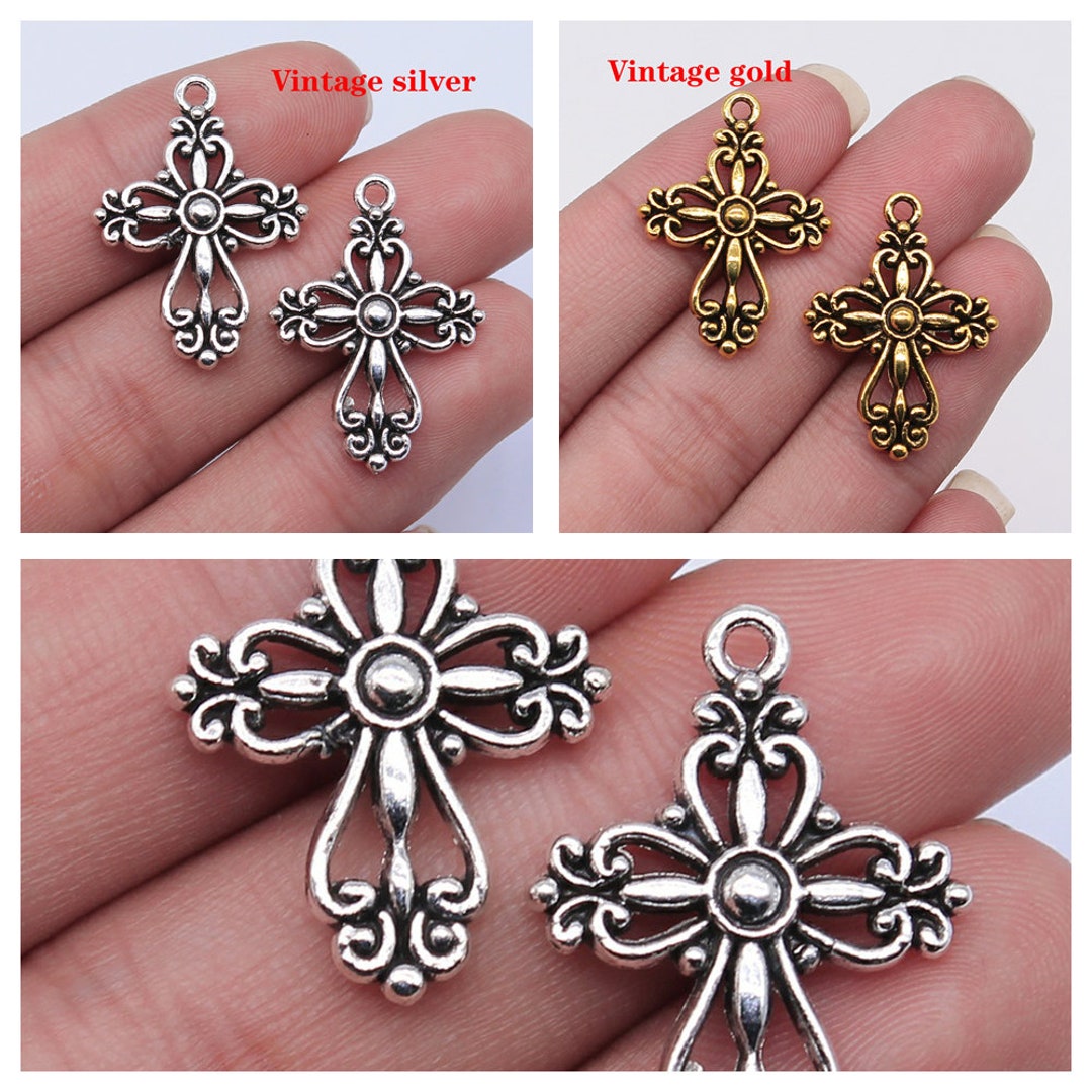 10pieces/flower Cross Charms Vintage Silver Pendants for Etsy
