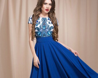 Summer dress maxi, blue maxi dress, summer dresses for women, short sleeve dress, Floral Boho dress, bohemian dress, boho chic, boho dress