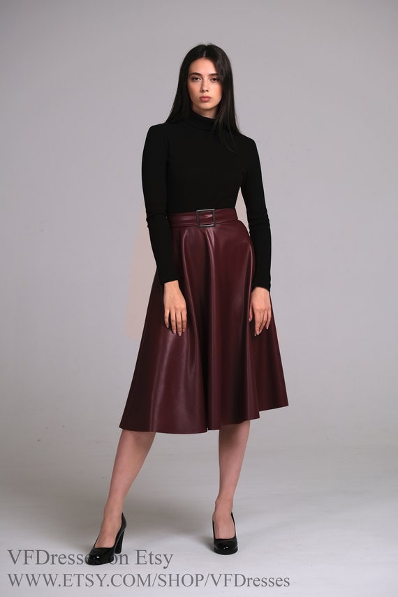 Burgundy Eco-leather Skirt Women Skirts Marsala Skirt Faux | Etsy