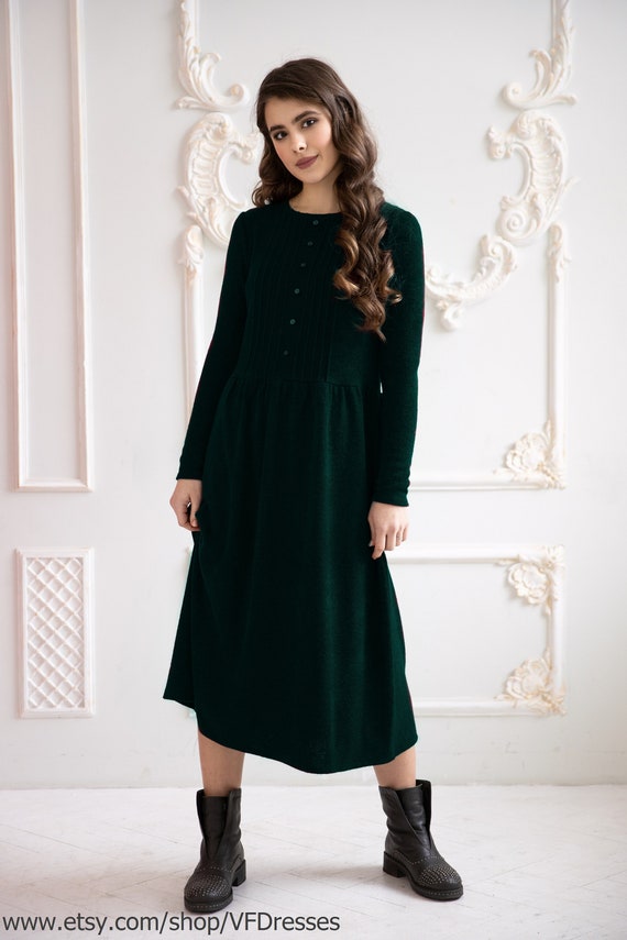 dark green sweater dress