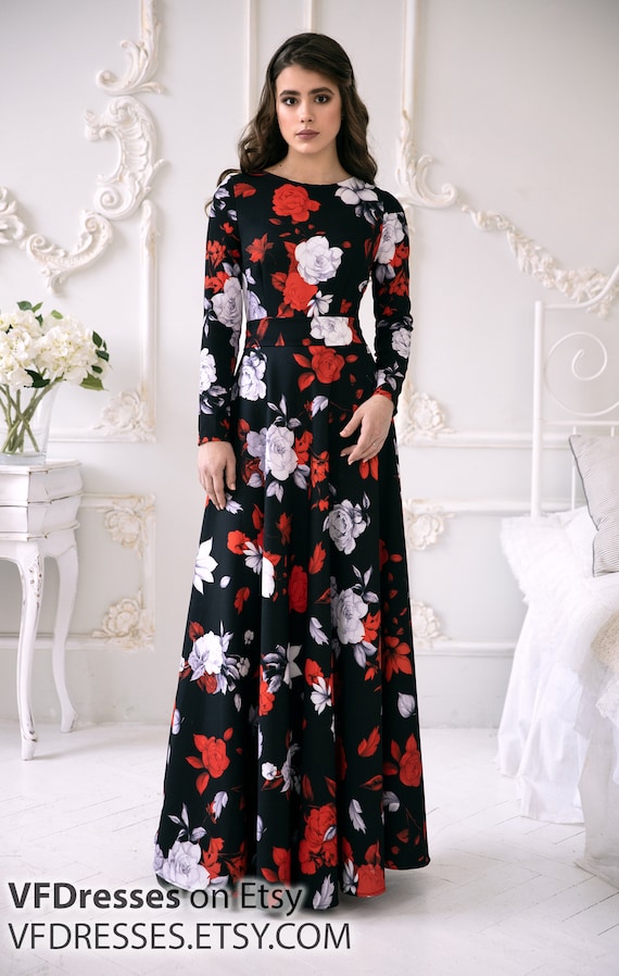 long black floral dress