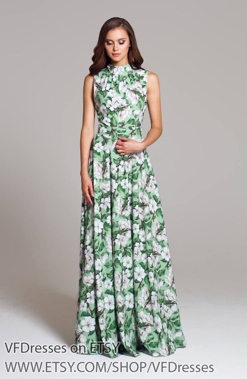 Green floral dress maxi Long summer dress long dress formal Etsy