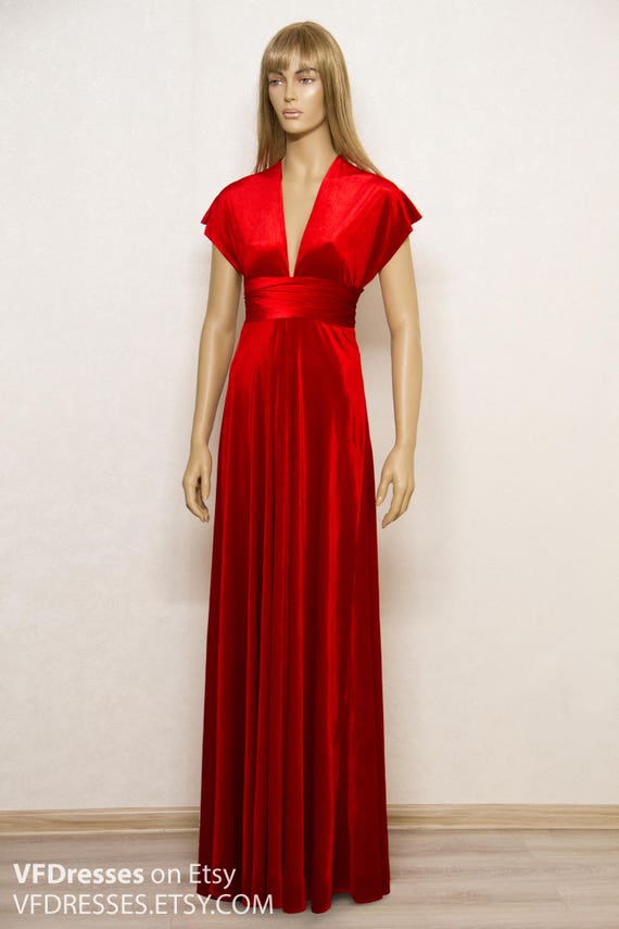 Super Rode fluwelen jurk oneindigheid jurk Bruidsmeisjesjurk | Etsy AM-19