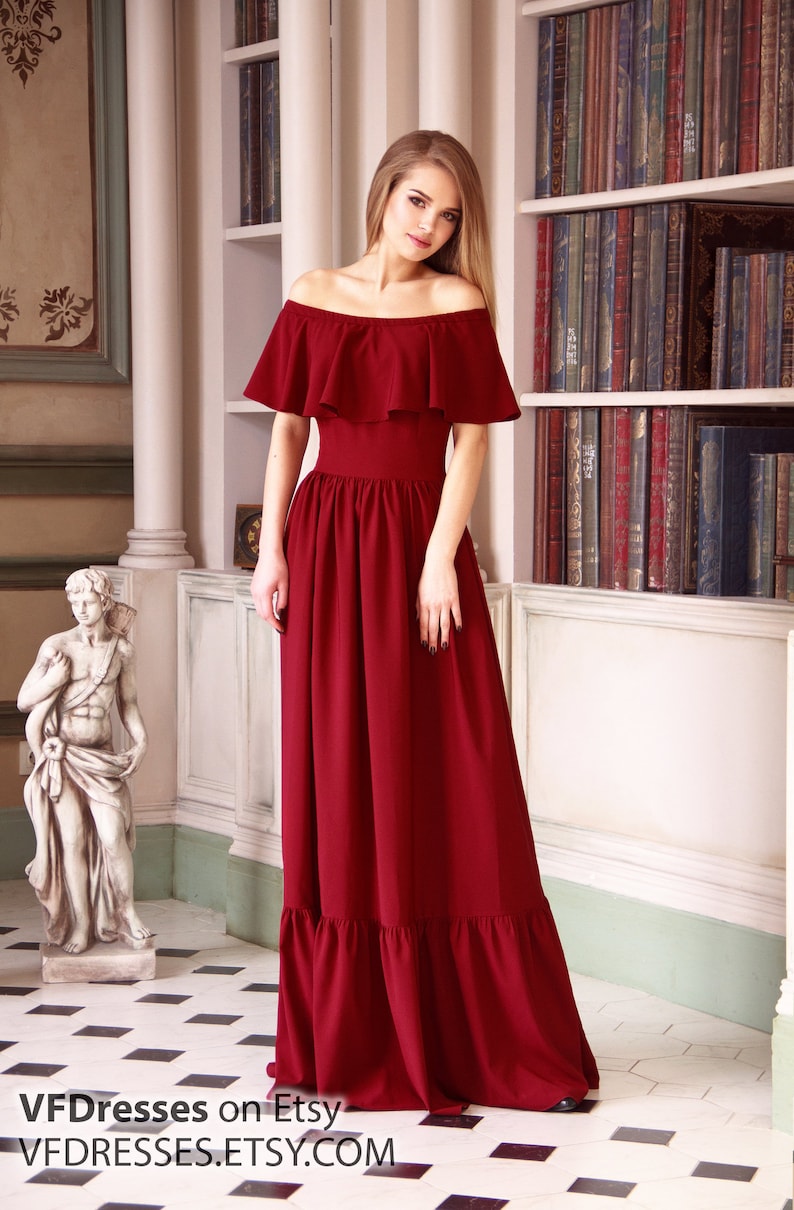 Burgundy summer Dress off the shoulder dress maxi | Etsy